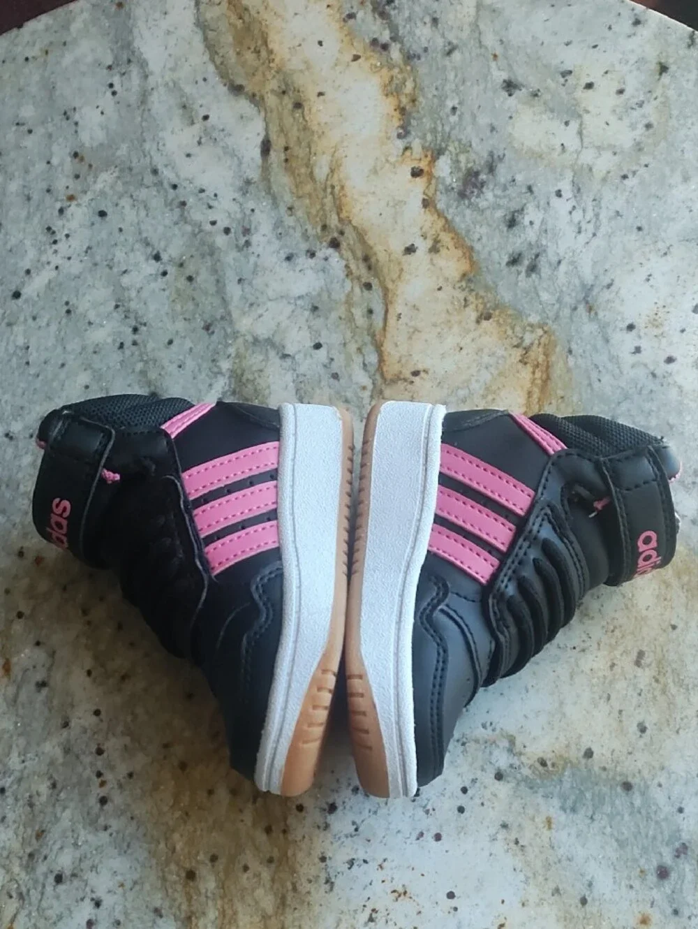 adidas Kids Black and Pink High-Top Sneakers